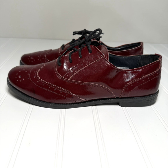 TOPSHOP Women's Size 8 Burgundy Leather Made in Italy Oxford Preppy Quiet Luxury - Picture 6 of 8